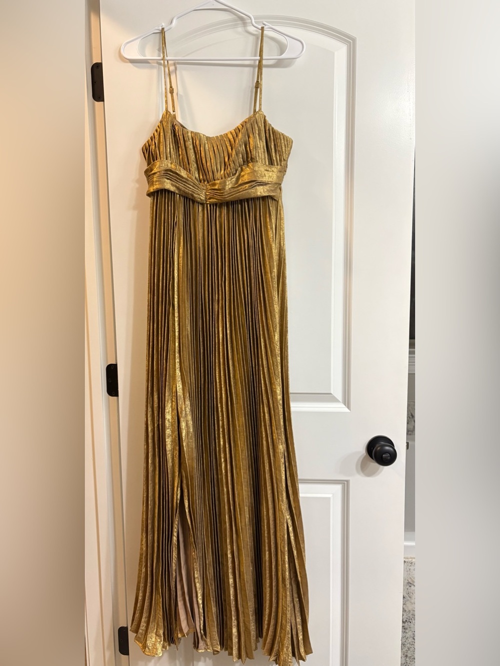 Vici Metallic Gold Pleated Maxi Dress